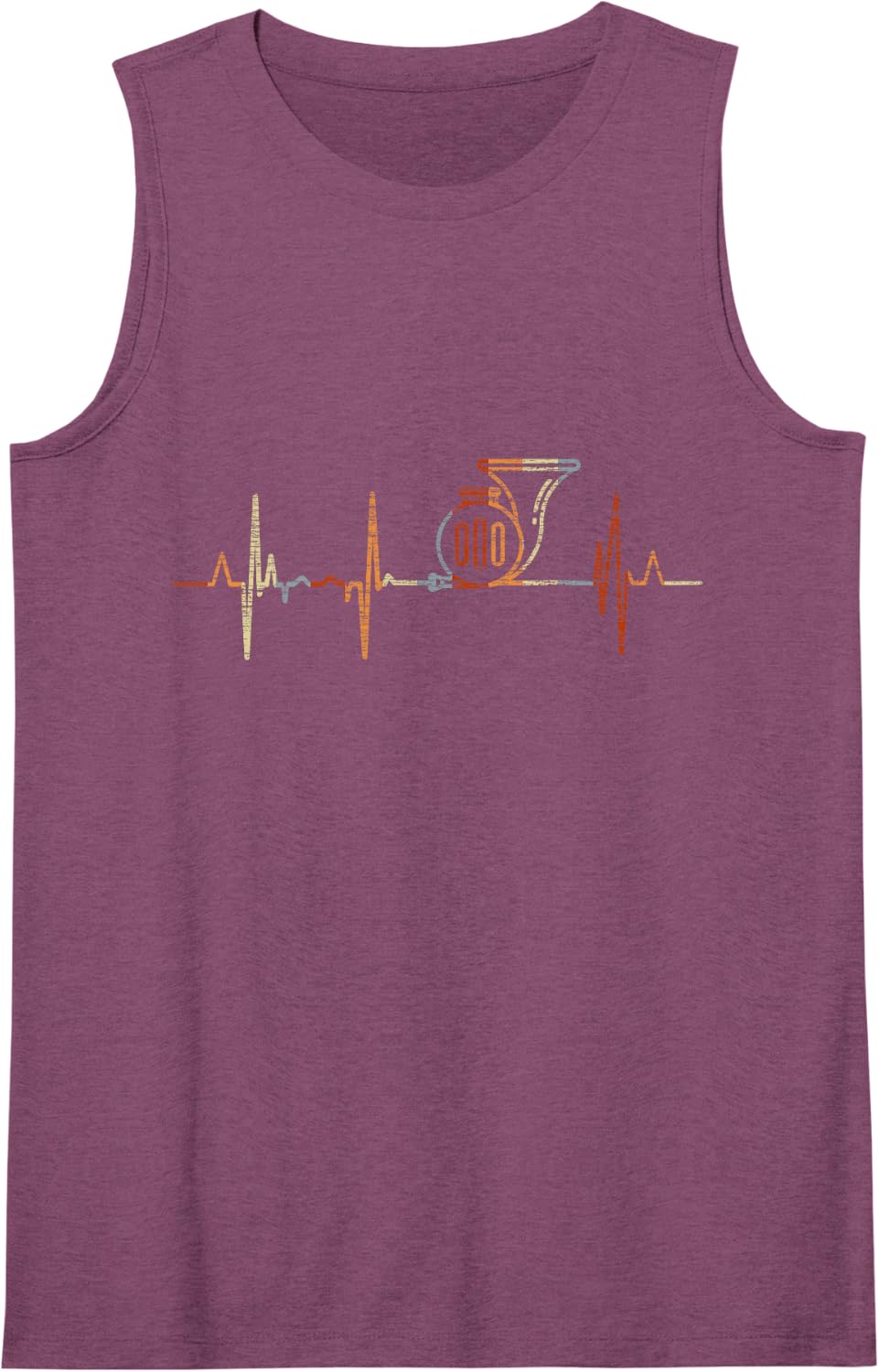 French Horn Heartbeat Vintage ECG Cardiogram Retro Sleeveless Tank Top - Purple