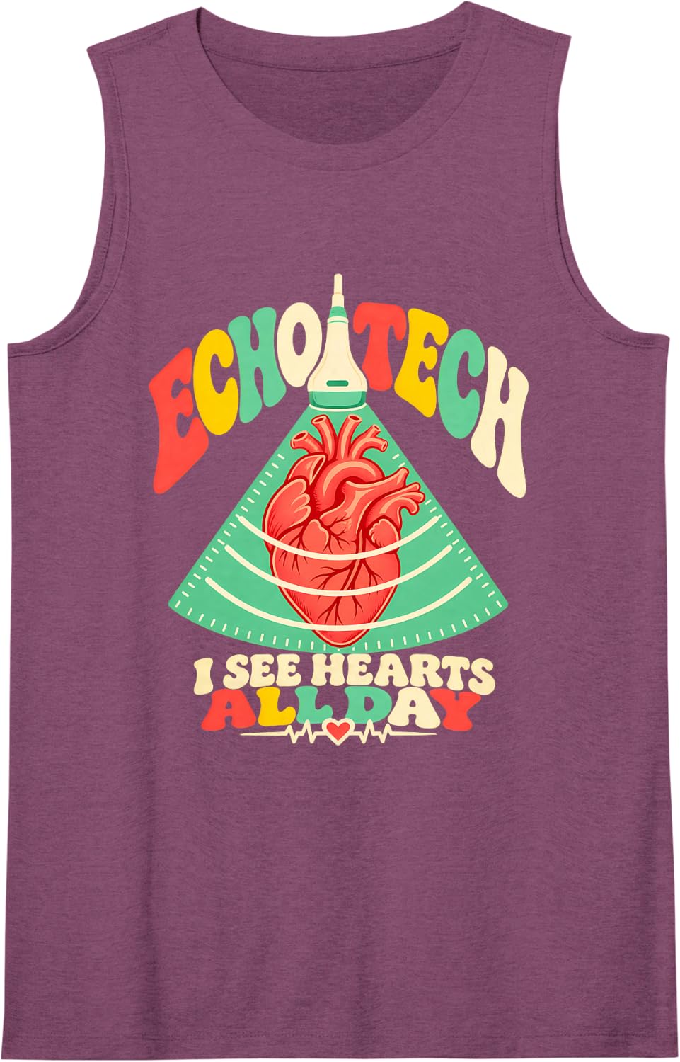 Echo Tech I See Hearts All Day Cardiac Sonographer Sleeveless Tank Top - Purple