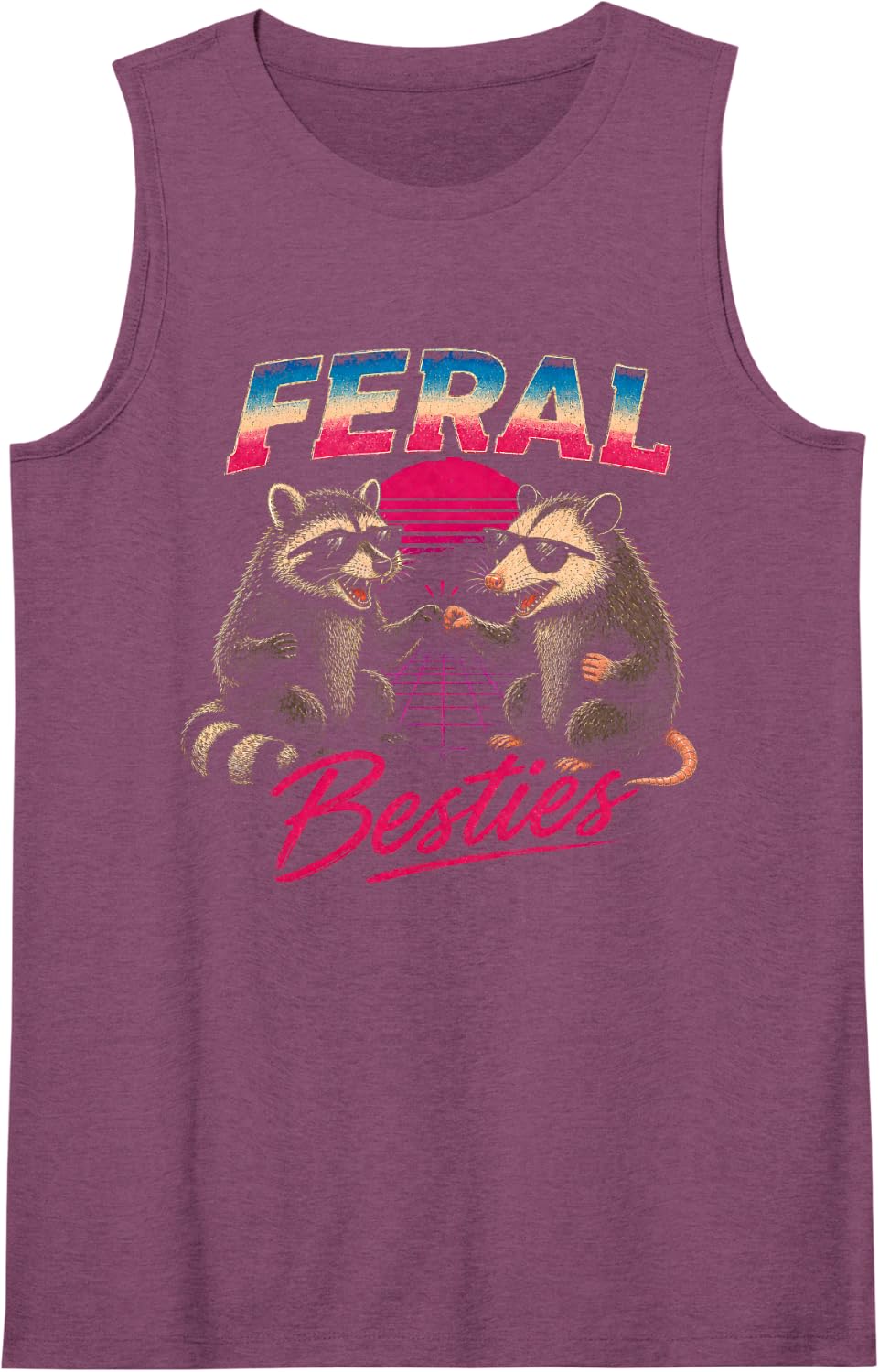 Feral Besties Retro 80s Possum and Raccoon Best Friend Sleeveless Tank Top - Purple