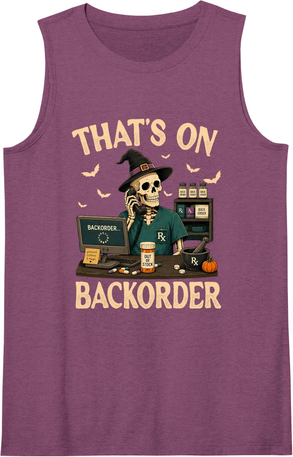 Pharmacy Technician Skeleton Pharmacist Halloween Costume Sleeveless Tank Top - Purple