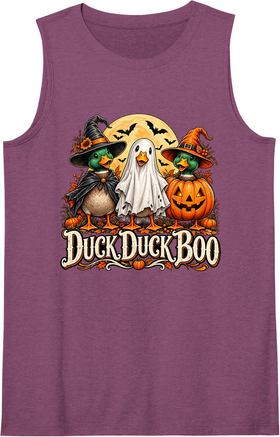 Duck Duck Boo Halloween Funny Duck Ghost Witch Pumpkin Sleeveless Tank Top - Purple