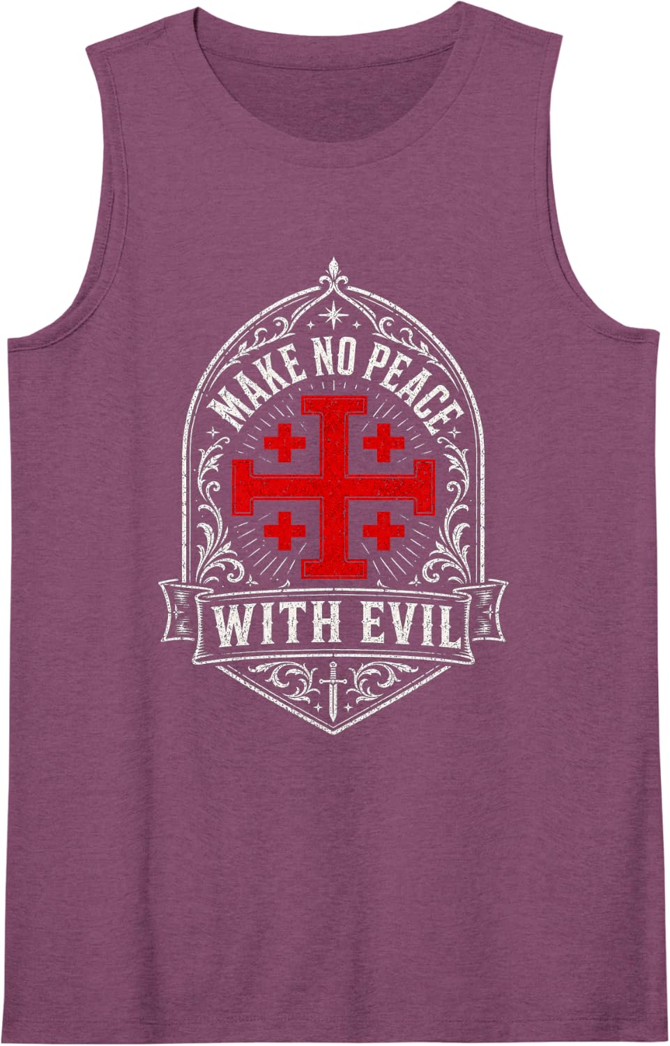 Make No Peace with Evil Knight Templar Jerusalem Cross Sleeveless Tank Top - Purple