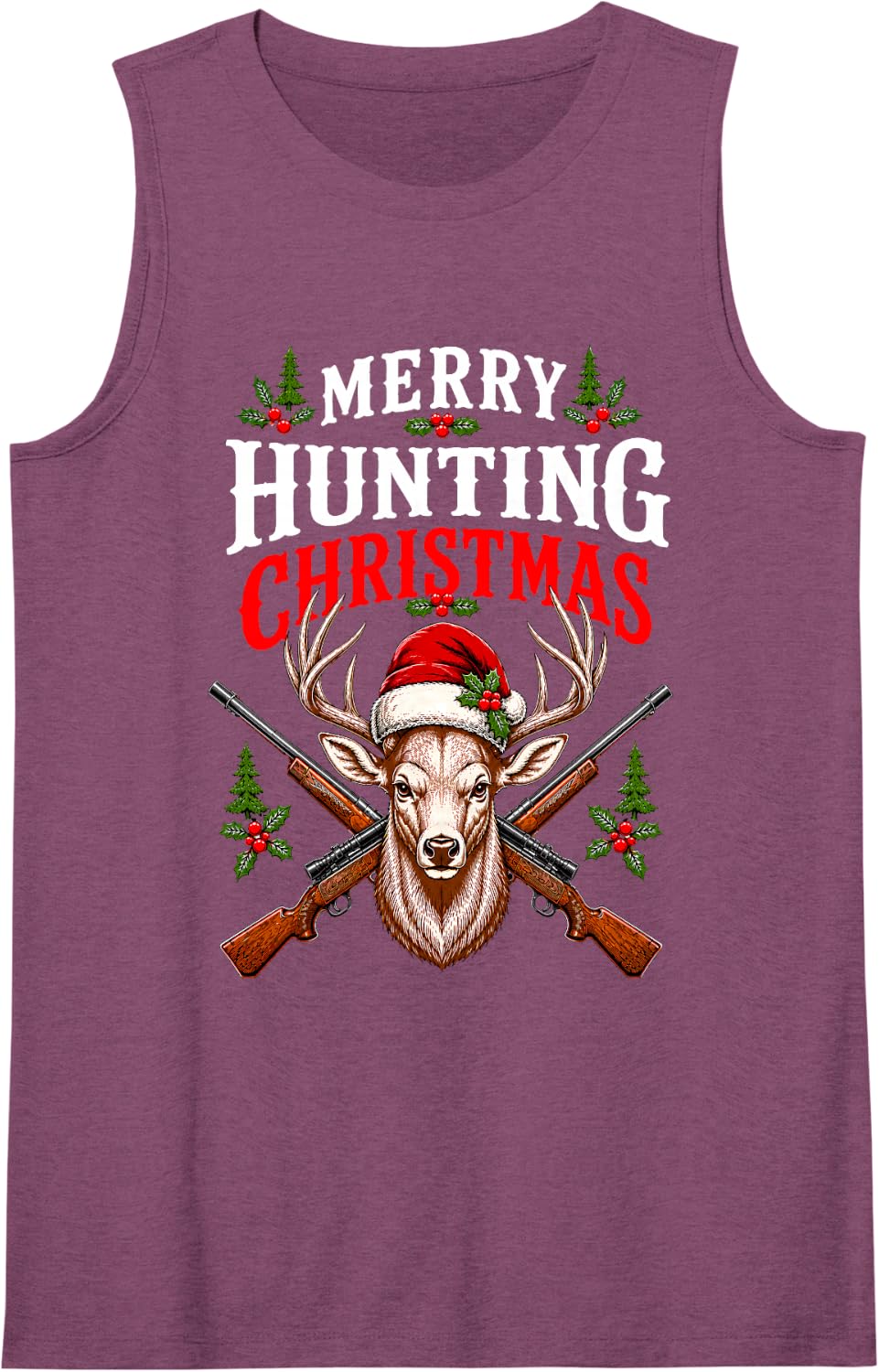 Merry Hunting Christmas Deer Sleeveless Tank Top - Purple