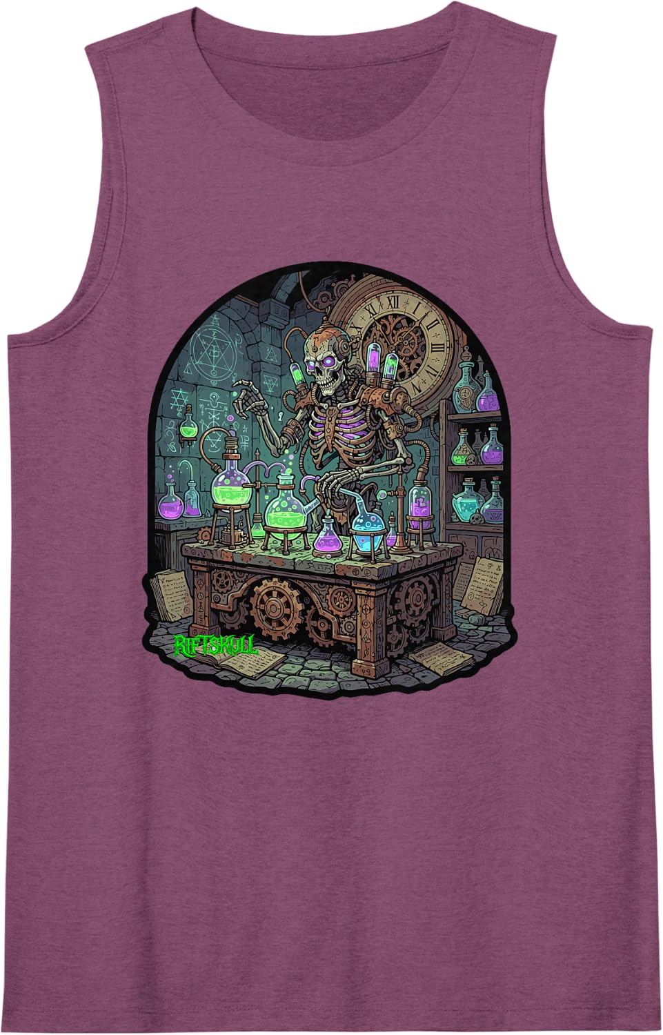 Skeleton Steampunk Alchemist Heavy Metal Rock Dark Fantasy Sleeveless Tank Top - Purple