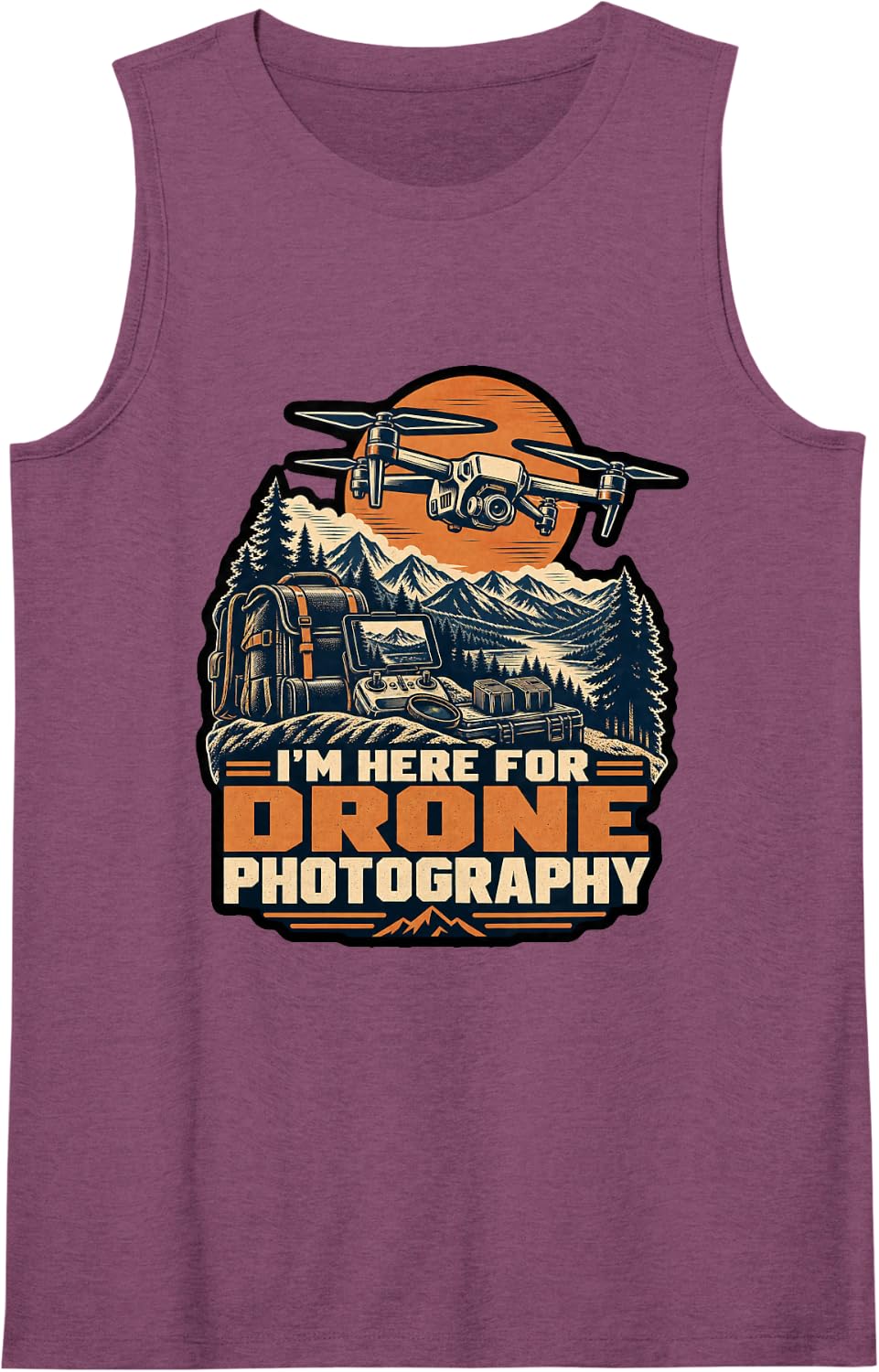 Hobby Enthusiast Saying I’m Here for Drone Photography Sleeveless Tank Top - Purple
