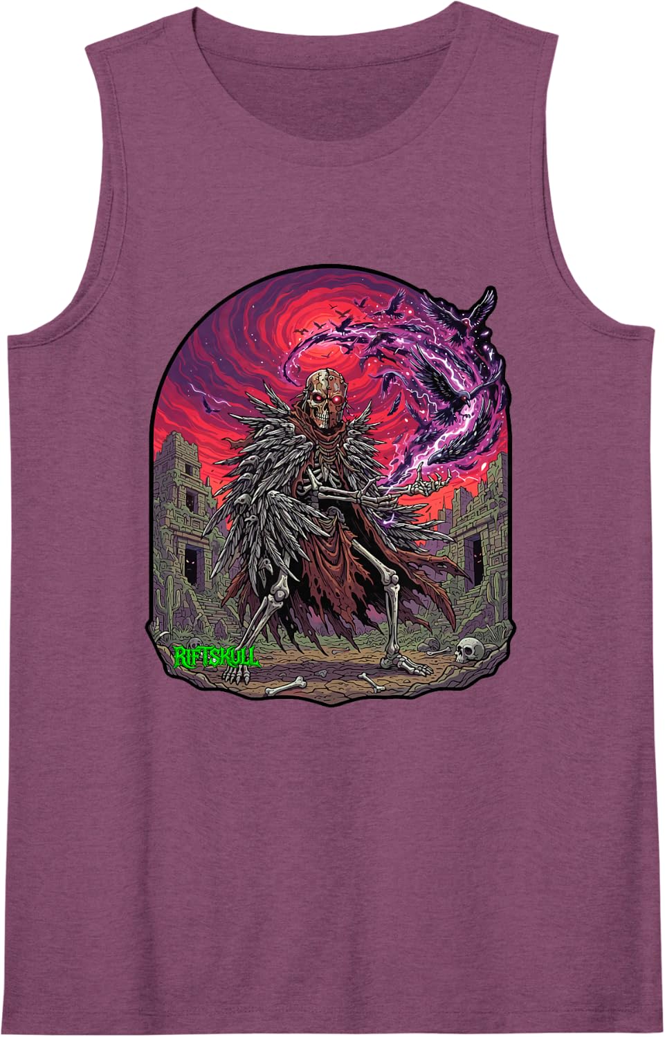 Native American Crow Shaman Skeleton Heavy Metal Rock Gothic Sleeveless Tank Top - Purple