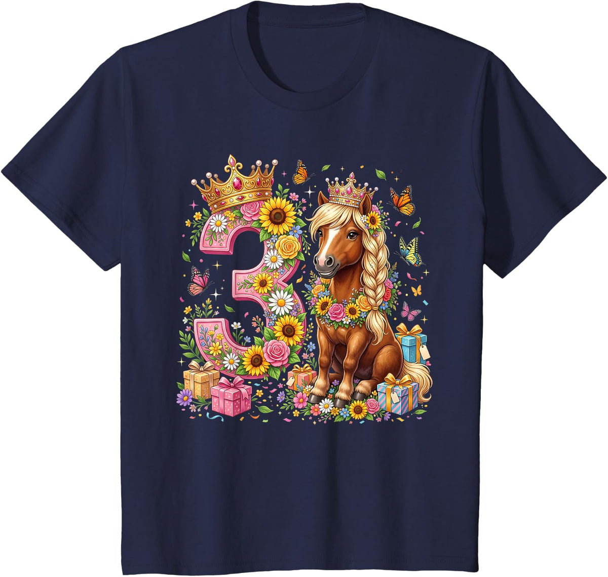 Horse 3th Birthday 3 Years Old T-Shirt - Navy Blue
