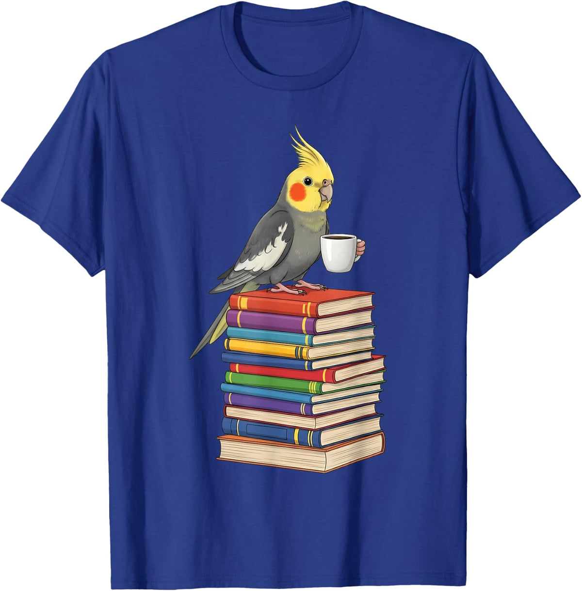 Bookworm Cockatiel Bird Reading Books Drinking Coffee Lover T-Shirt - Royal Blue