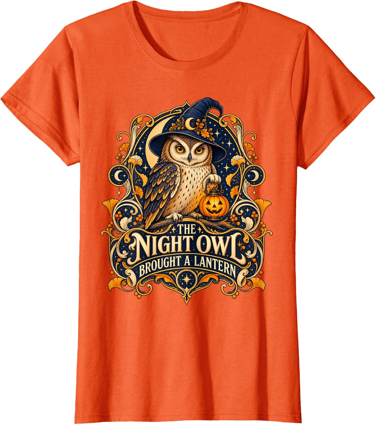 Barn Owl Witch Hat Pumpkin Lantern T-Shirt - Orange