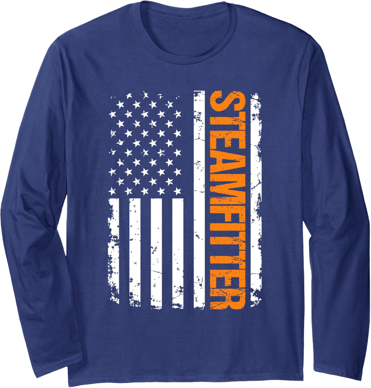 Steamfitter USA Flag Long Sleeve T-Shirt - Adult Unisex Navy Blue