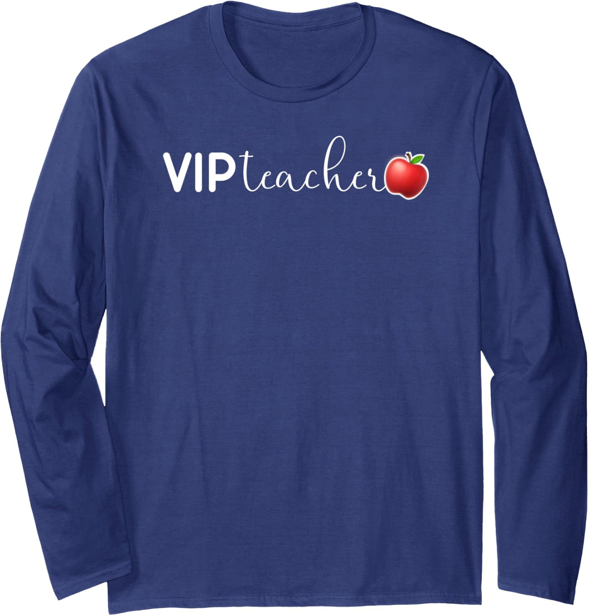 VIPkid Teacher with Apple Long Sleeve T-Shirt - Adult Unisex Navy Blue