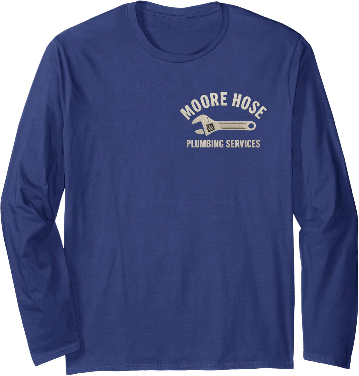 Moore Hose Plumbing Services Vintage Laying Pipe Since 1969 Long Sleeve T-Shirt - Adult Unisex Navy Blue