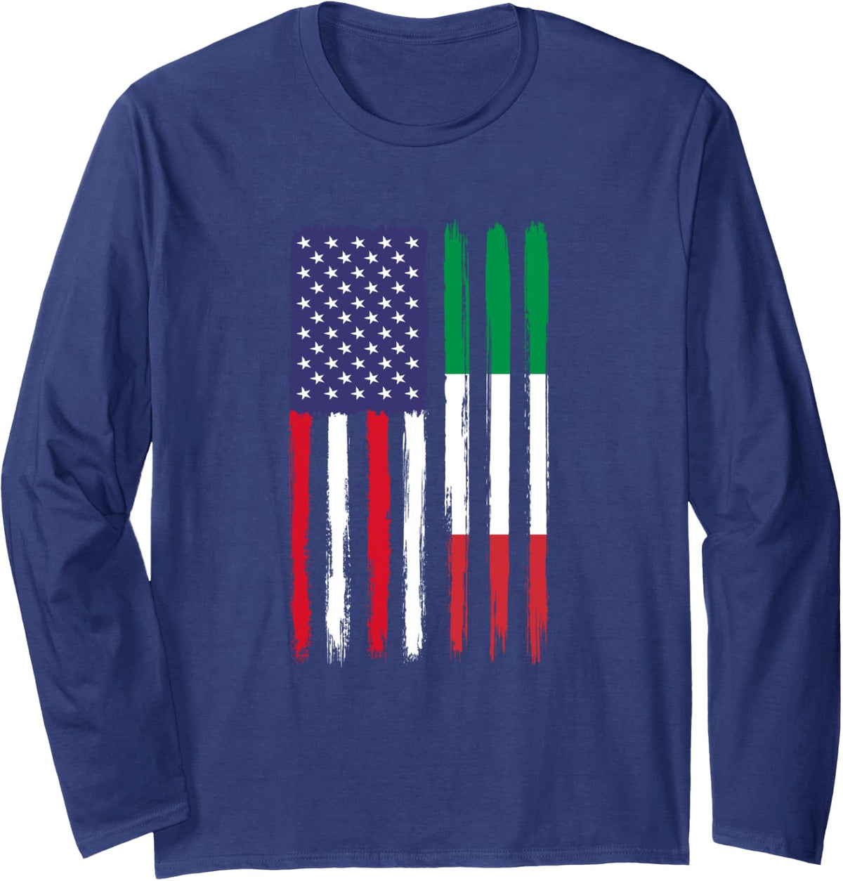 Italian Roots Half American Flag Patriotic Italian Long Sleeve T-Shirt - Adult Unisex Navy Blue
