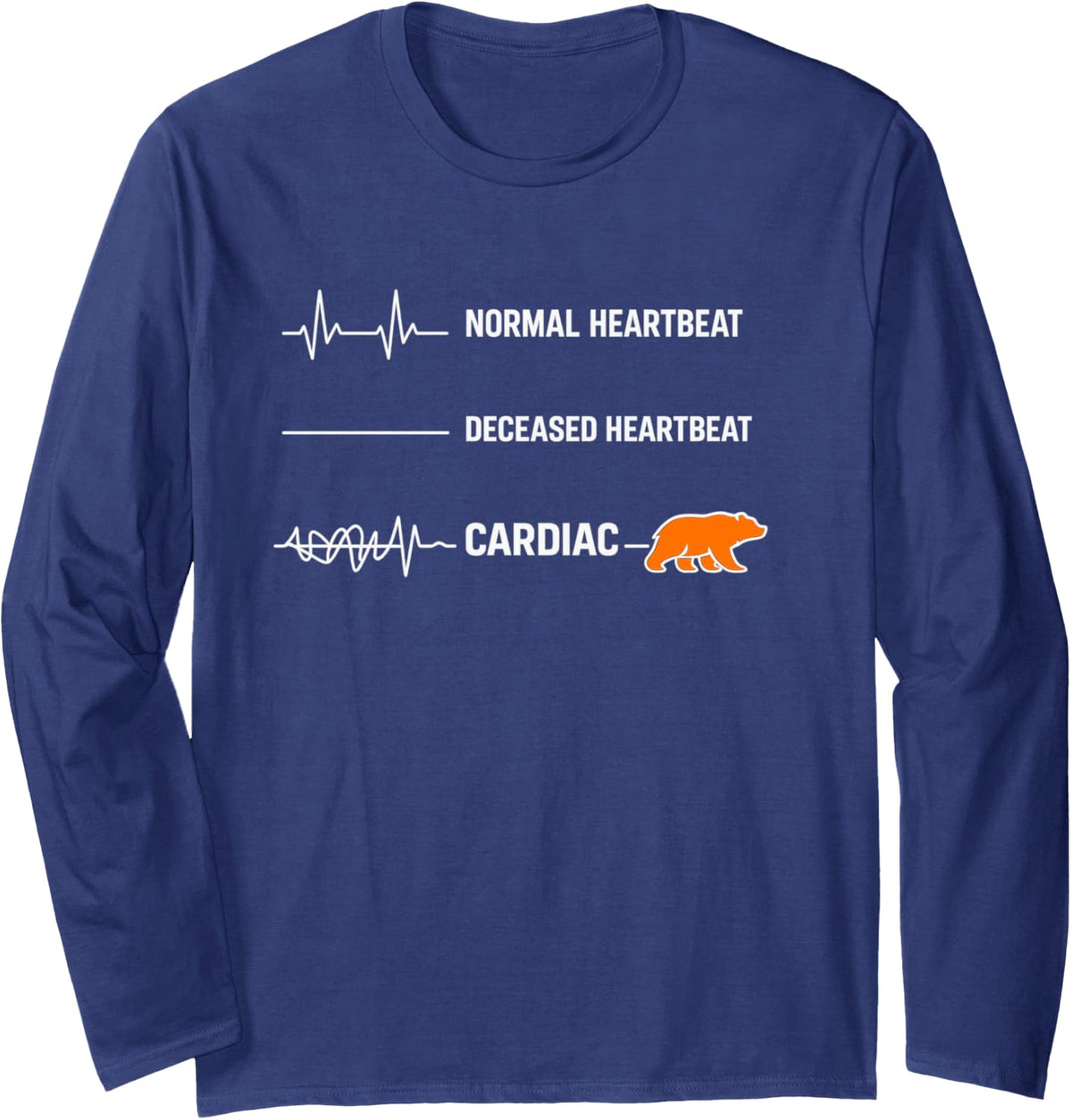 Bear Heart Rate Cardiac Arrest Cardiology Normal Heartbeat Long Sleeve T-Shirt - Adult Unisex Navy Blue