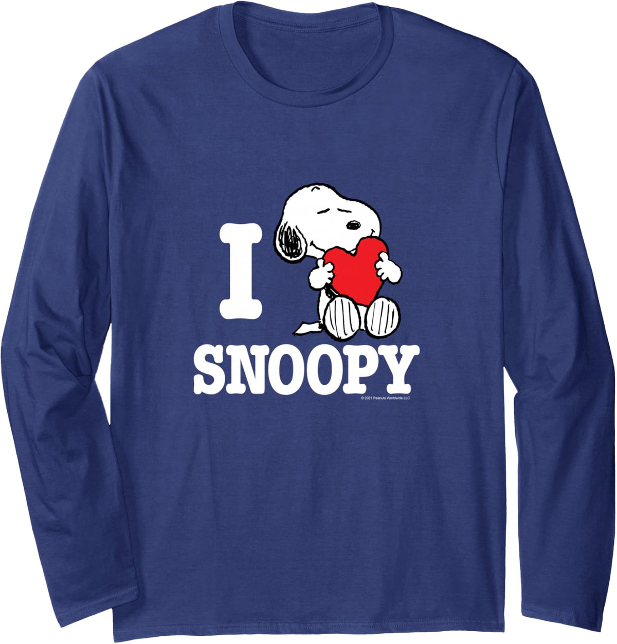 Peanuts - Valentines I Love Snoopy Long Sleeve T-Shirt - Adult Unisex Navy Blue