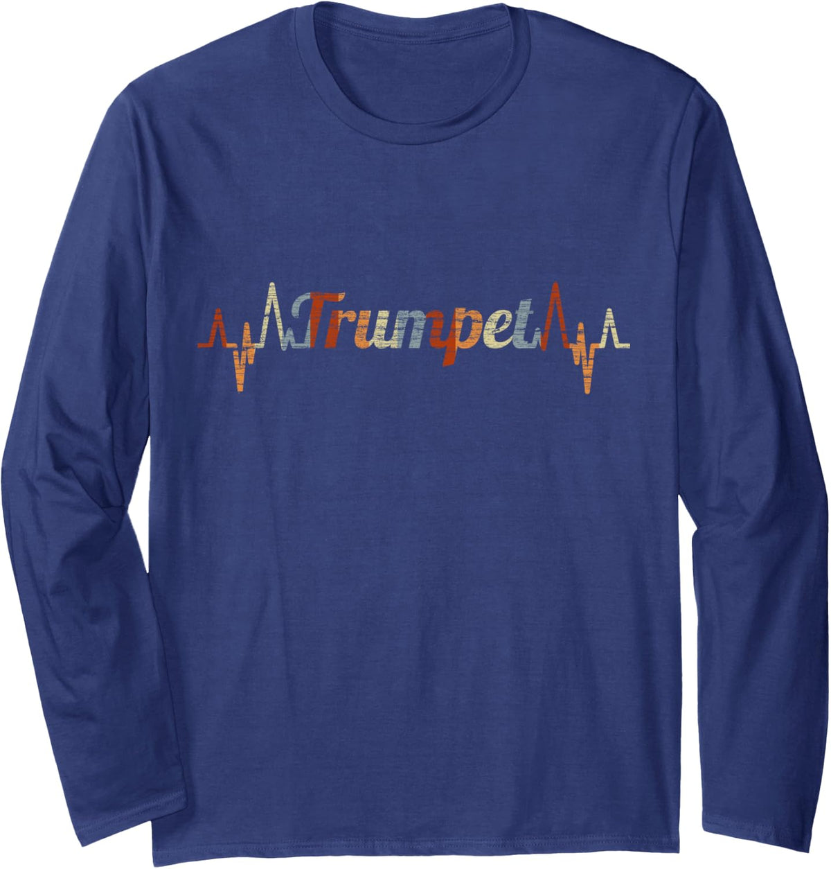 Trumpet Heartbeat Vintage ECG Cardiogram Retro Long Sleeve T-Shirt - Adult Unisex Navy Blue
