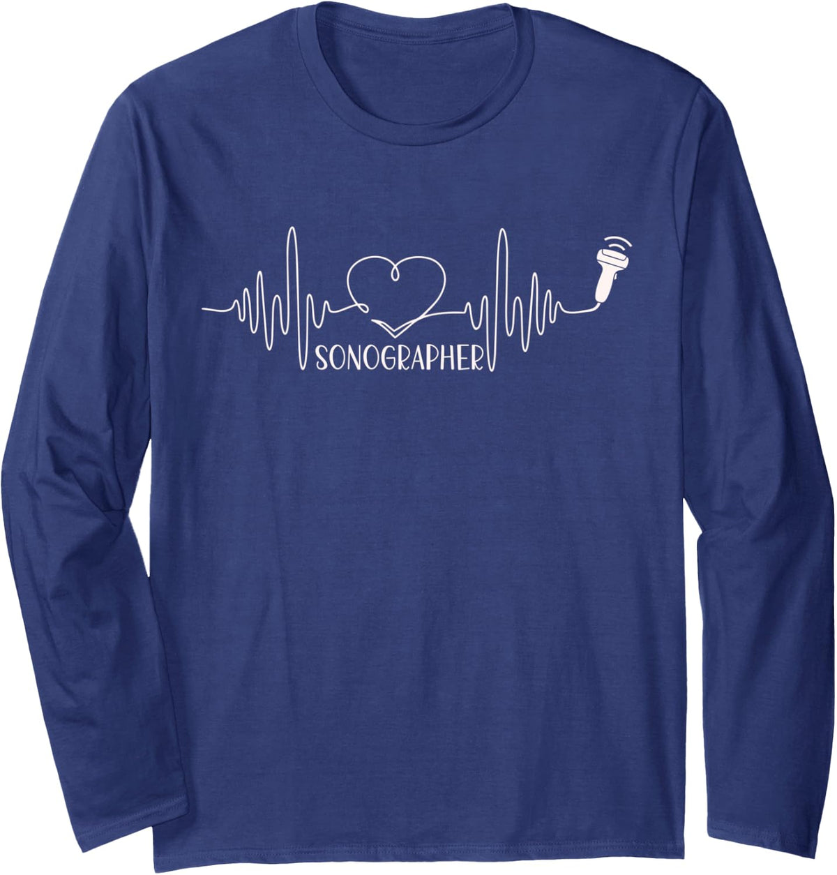 Sonographer Heartbeat Line Ultrasound Medical Imaging Long Sleeve T-Shirt - Adult Unisex Navy Blue