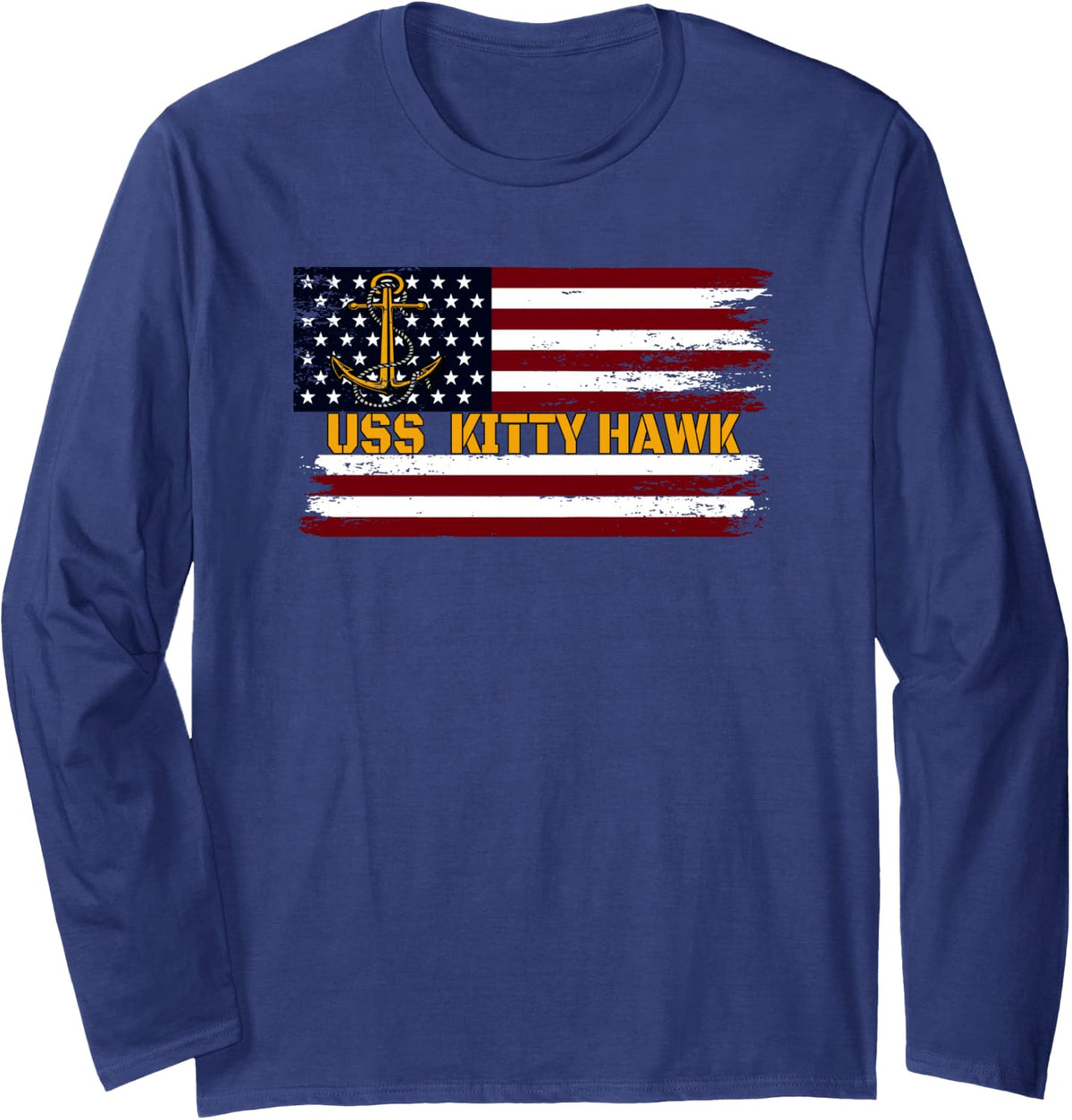 Aircraft Carrier USS Kitty Hawk Veterans Day Father Grandpa Long Sleeve T-Shirt - Adult Unisex Navy Blue