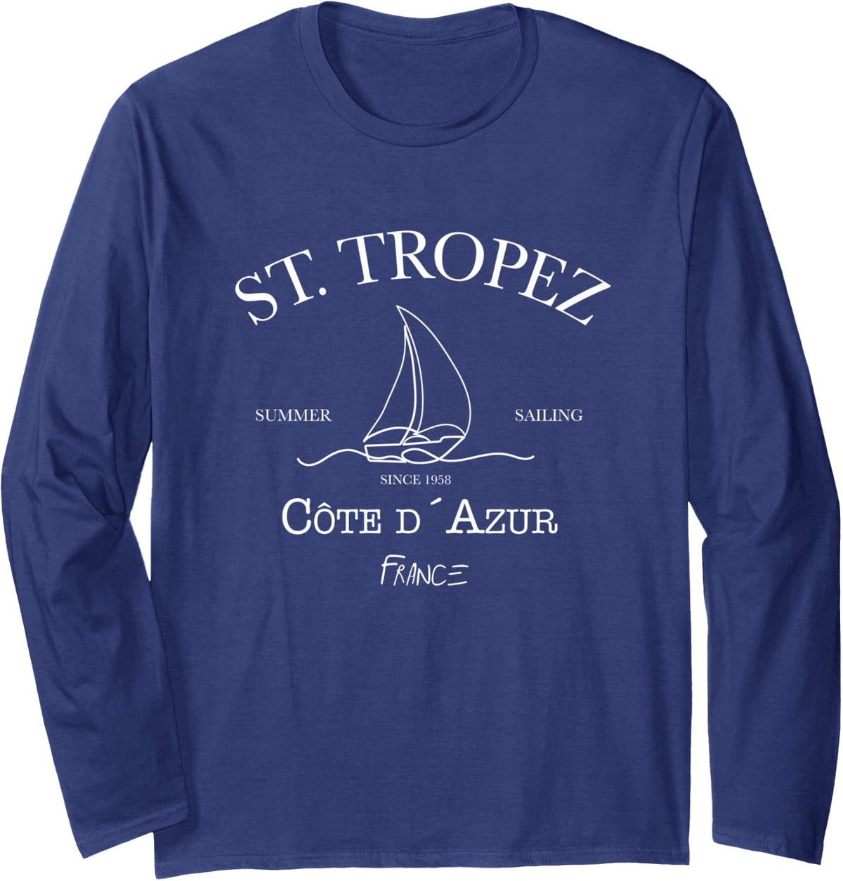 St. Tropez Summer Sailing Long Sleeve T-Shirt - Adult Unisex Navy Blue