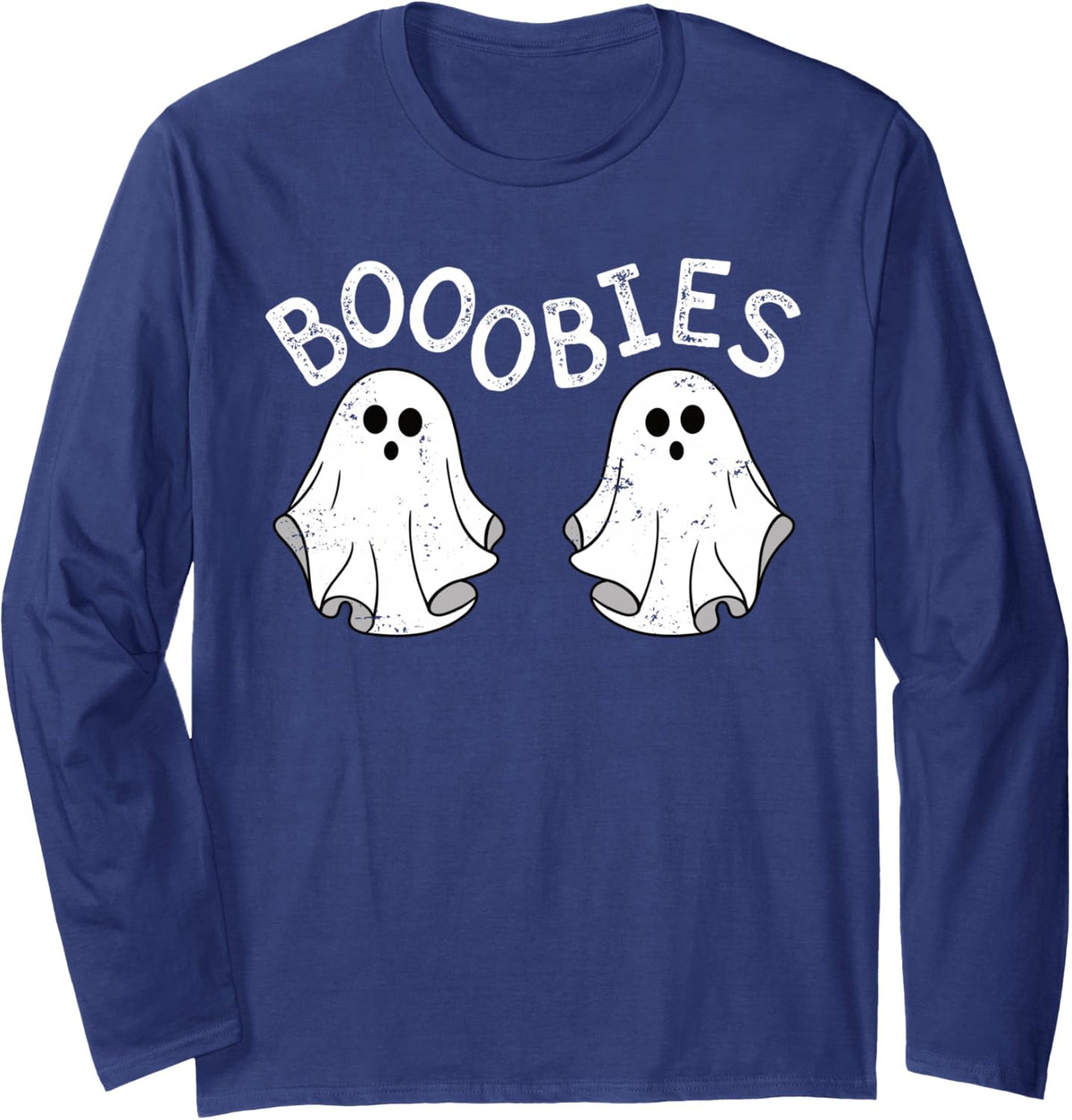 Boob Ghosts Booobie Halloween Bra Breast Funny Costume Long Sleeve T-Shirt - Adult Unisex Navy Blue