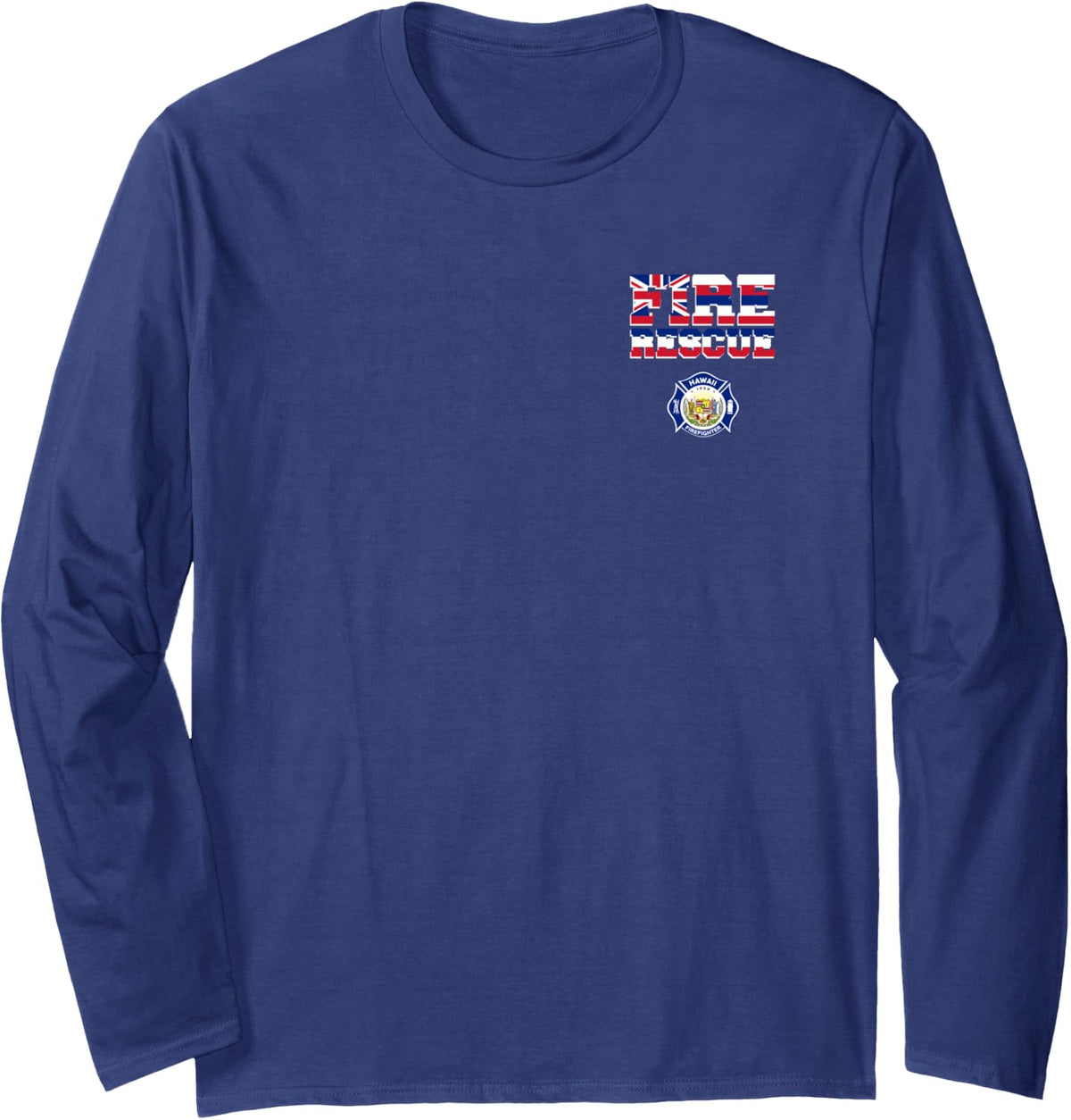 Hawaii Fire Department Firefighters Firemen Rescue Uniform Long Sleeve T-Shirt - Adult Unisex Navy Blue