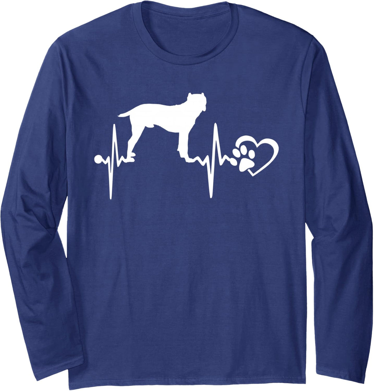 Cane Corso Dog Heartbeat Paw Love Funny Puppy Lover Long Sleeve T-Shirt - Adult Unisex Navy Blue