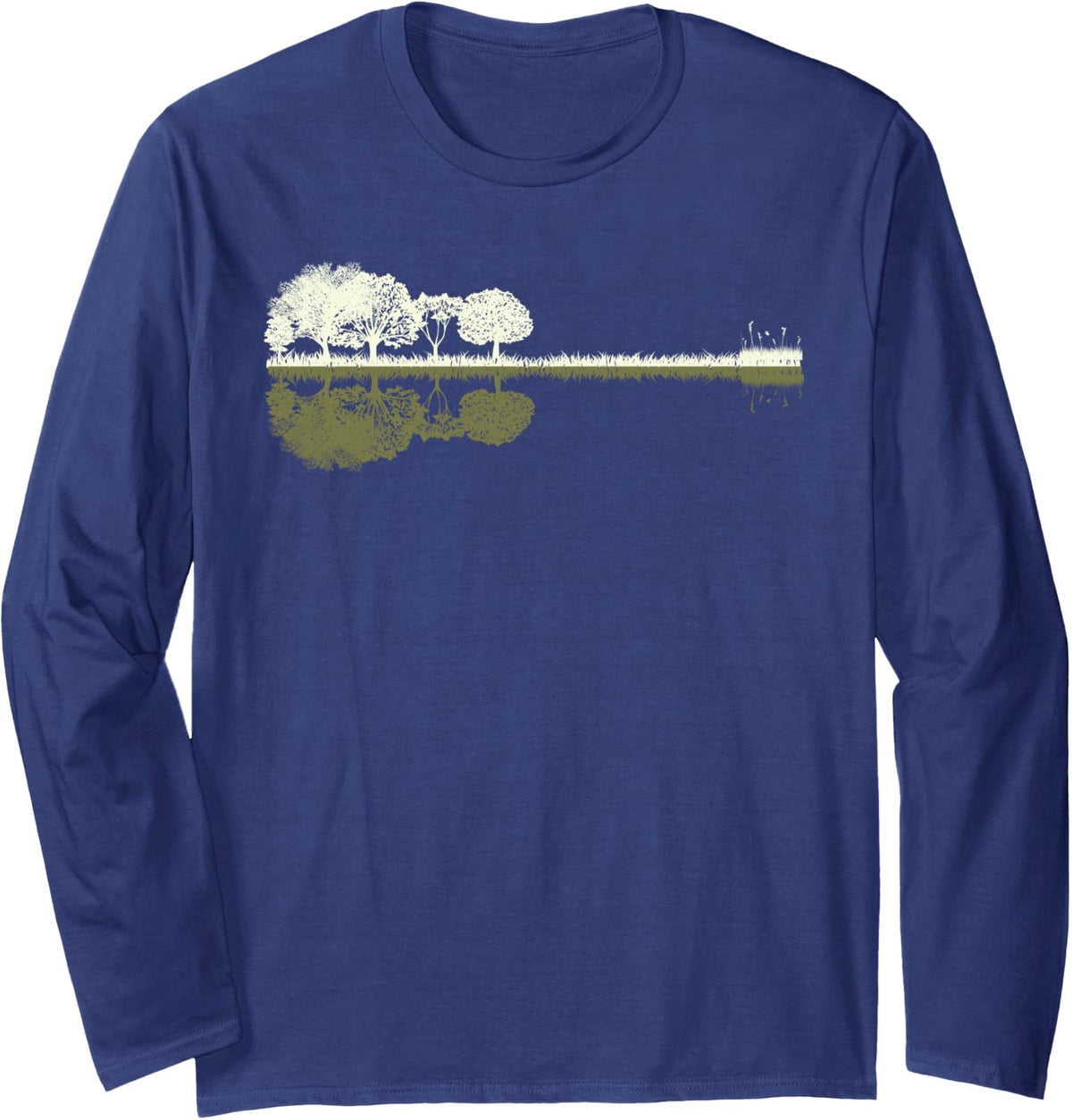 Guitar Lake Reflections Music and Guitar Lover Guitar Rock Long Sleeve T-Shirt - Adult Unisex Navy Blue