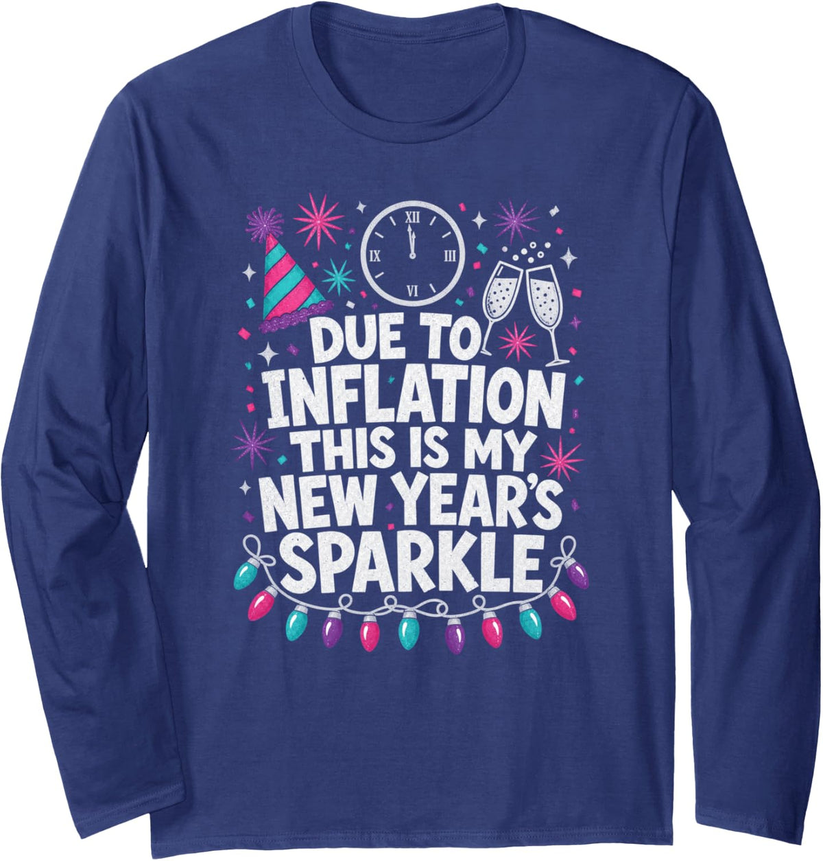 New Year's Eve Inflation Sparkle Long Sleeve T-Shirt - Adult Unisex Navy Blue