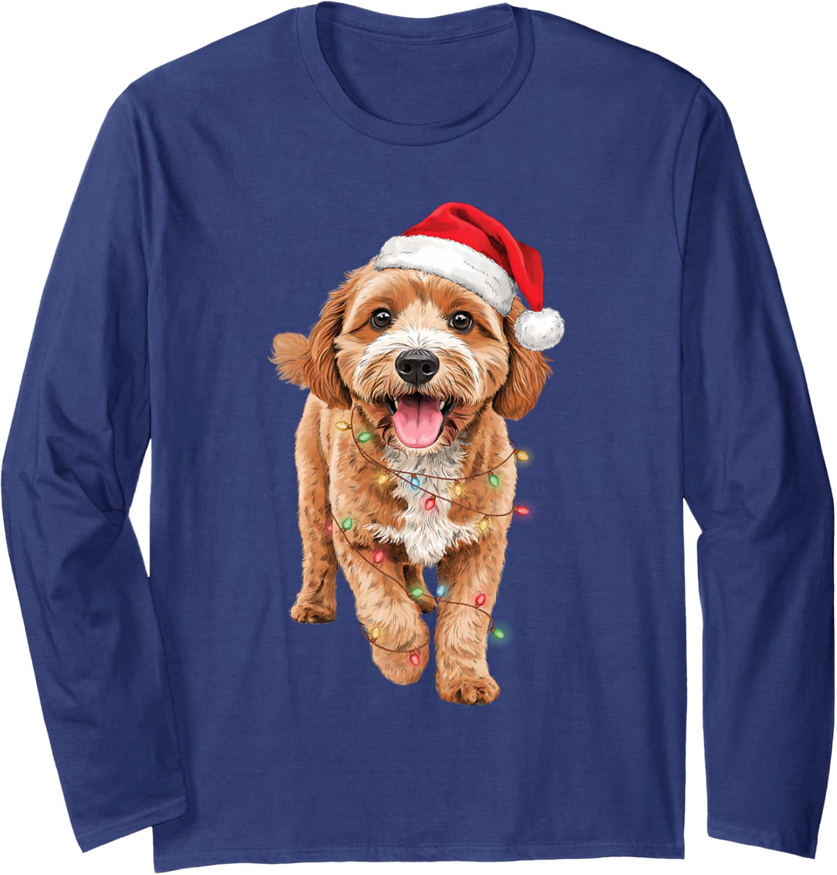 Cute Cavapoo Santa Hat Dog Mom Dad Christmas Men Women Long Sleeve T-Shirt - Adult Unisex Navy Blue