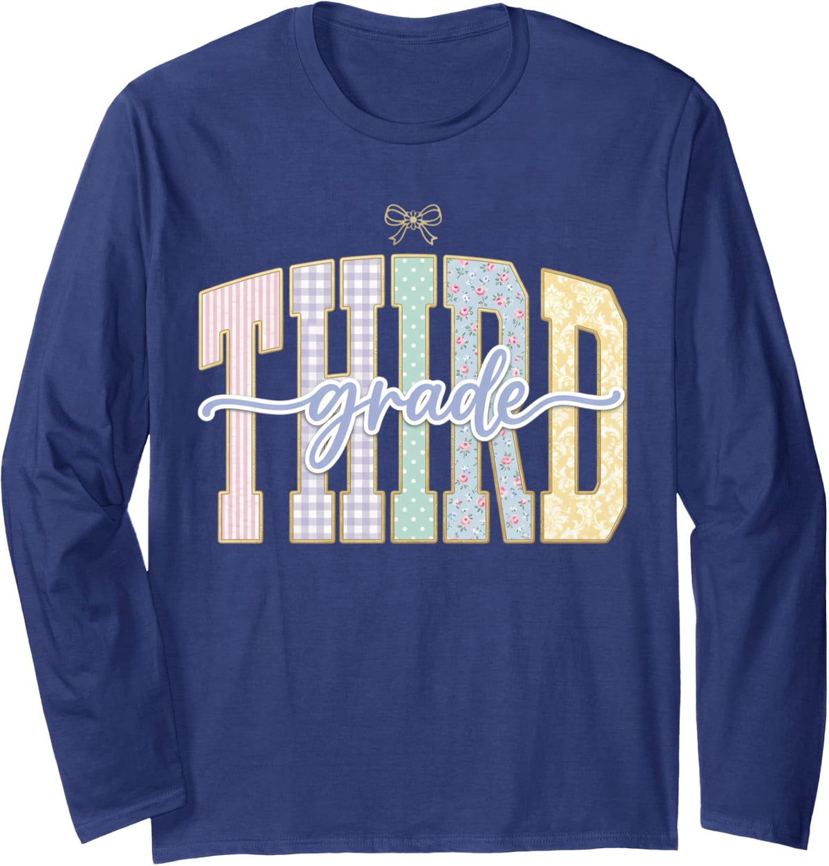 Preppy Third Grade Teacher 3rd Grade Back to School Girls Long Sleeve T-Shirt - Adult Unisex Navy Blue