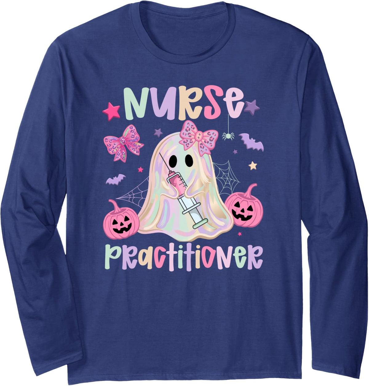 Spooky Nurse Practitioner Halloween Nursing Practitioner Long Sleeve T-Shirt - Adult Unisex Navy Blue