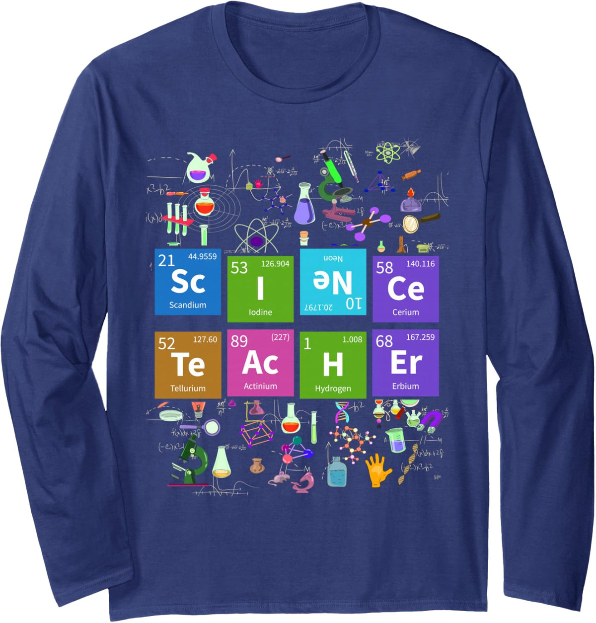 Chemist Nerd Science Teacher Gift Chemistry Long Sleeve T-Shirt - Adult Unisex Navy Blue