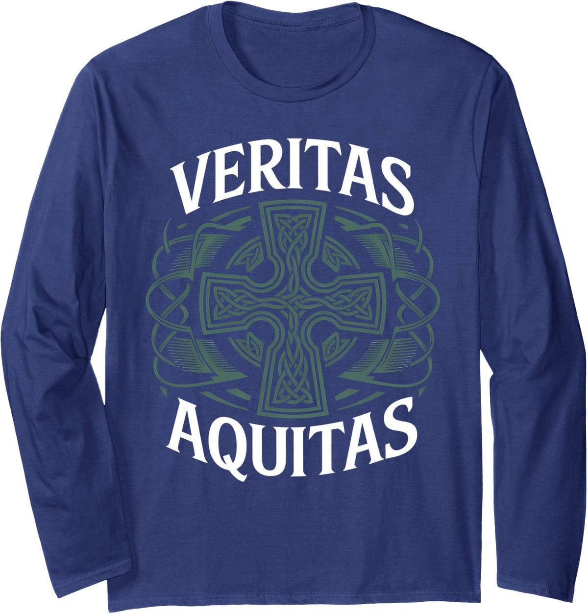 St. Patricks Day Justice and Truth Shamrock Patty Day Long Sleeve T-Shirt - Adult Unisex Navy Blue