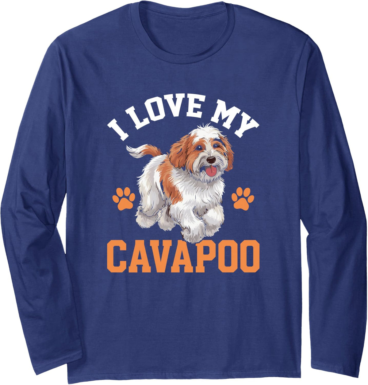 I Love My Cavapoo Funny Cavapoo Dog Long Sleeve T-Shirt - Adult Unisex Navy Blue