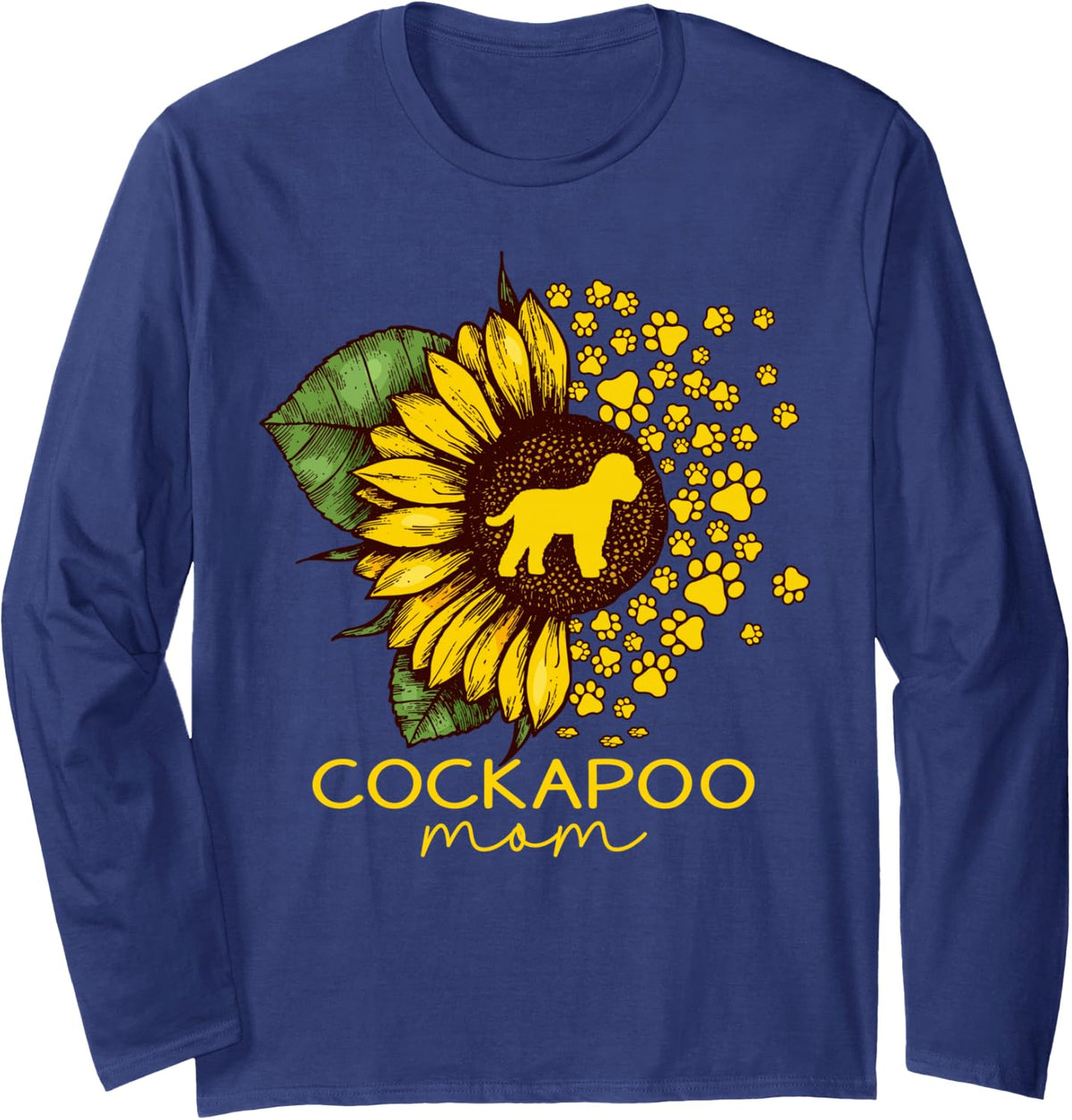 Womens Sunflower Cockapoo Mom Dog Lover Long Sleeve T-Shirt - Adult Unisex Navy Blue