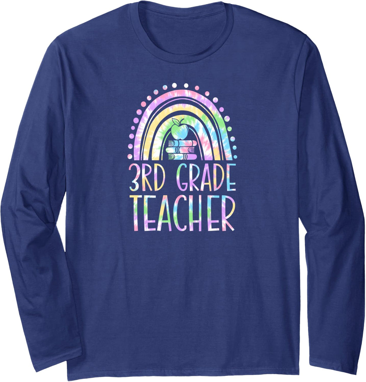 3rd Grade Teacher Bohemian Rainbow Wholesome Aesthetic Long Sleeve T-Shirt - Adult Unisex Navy Blue