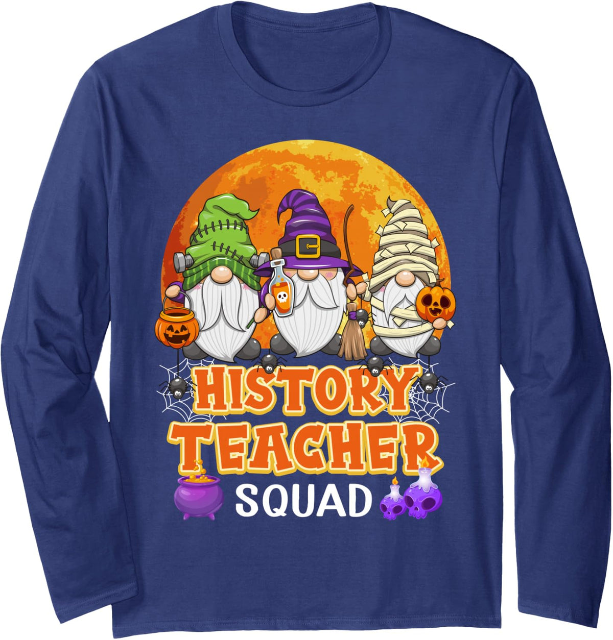 History Teacher Squad Halloween History Gnome Matching Long Sleeve T-Shirt - Adult Unisex Navy Blue