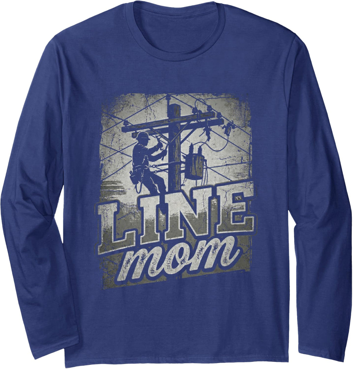 Line Mom Electrical Lineman's Mom Lineworker Electric Power Long Sleeve T-Shirt - Adult Unisex Navy Blue