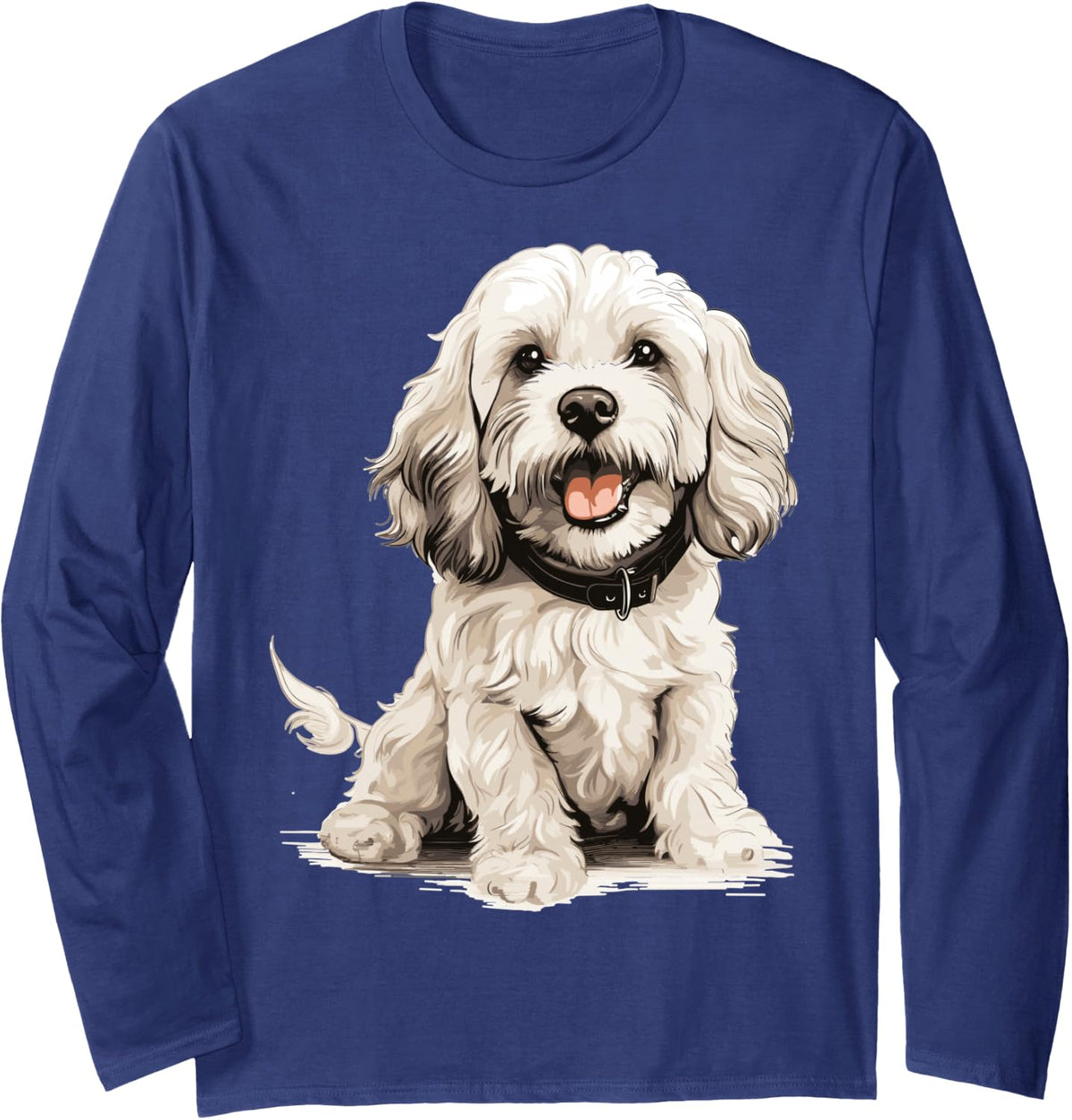 Cockapoo Dog Breed Pet Cute Graphic Long Sleeve T-Shirt - Adult Unisex Navy Blue