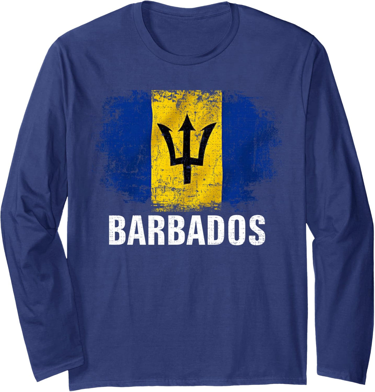 Vintage Barbados Flag For Barbadian Gift Long Sleeve T-Shirt - Adult Unisex Navy Blue
