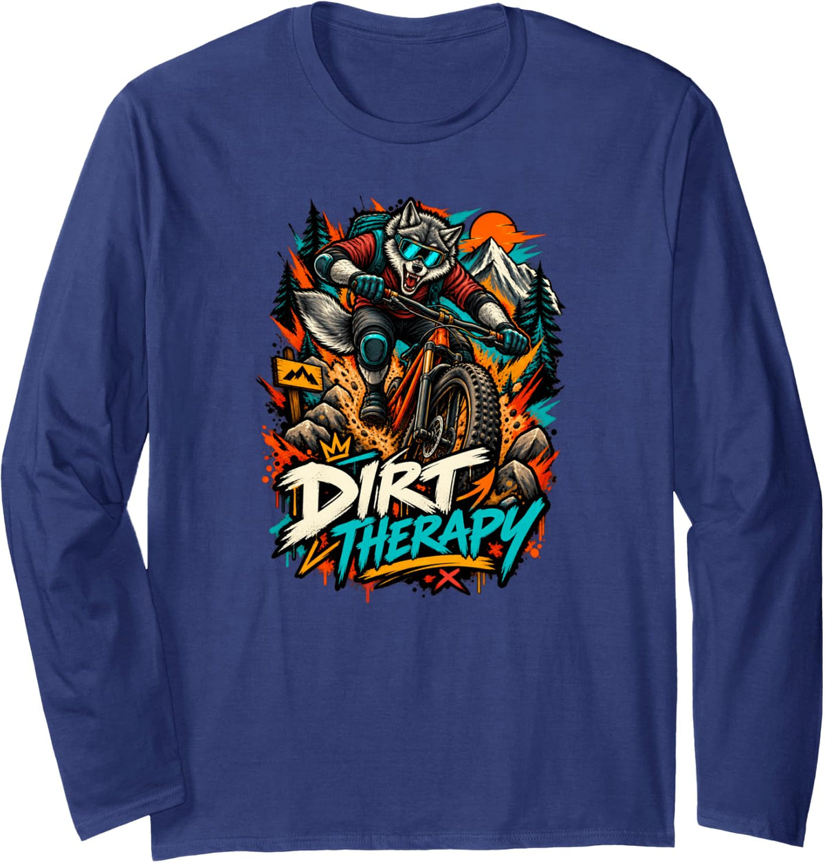 MTB Cycling Downhill-Therapy Mountain-Bike MTB Bicycle Long Sleeve T-Shirt - Adult Unisex Navy Blue