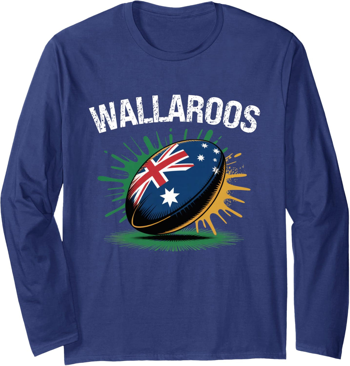 Australia Rugby, Wallaroos Women Wallabies Australian Flag Long Sleeve T-Shirt - Adult Unisex Navy Blue