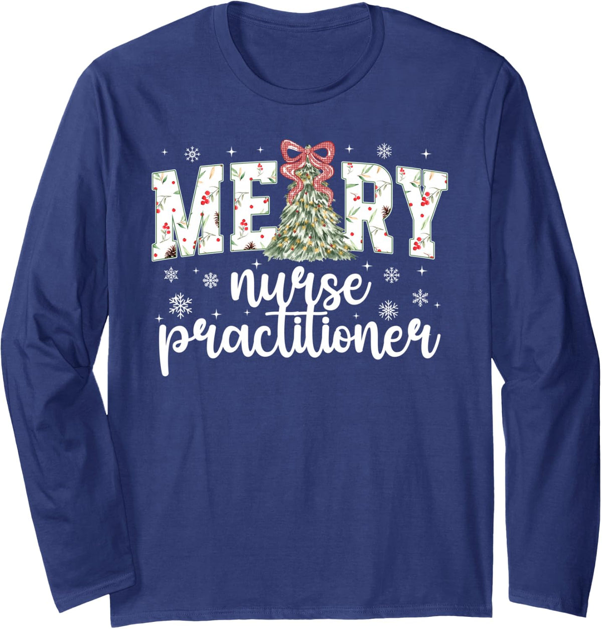 Merry Nurse Practitioner Christmas Nurse Practitioners Xmas Long Sleeve T-Shirt - Adult Unisex Navy Blue