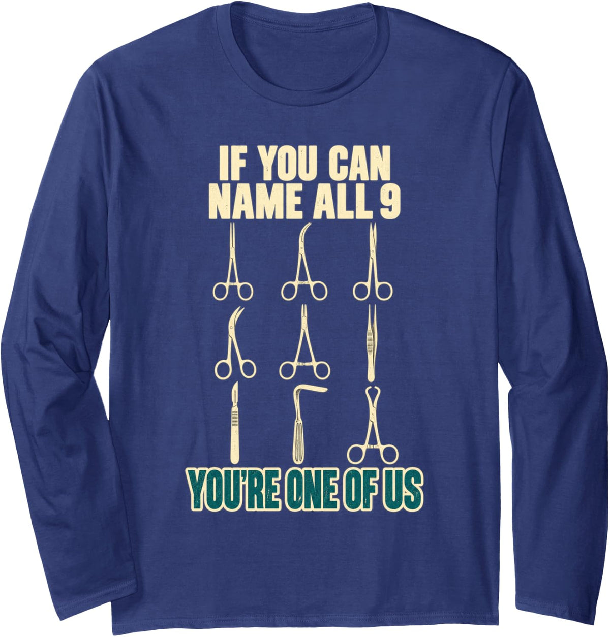 Sterile Processing Tech Surgical Instruments SPD Scrub Tech Long Sleeve T-Shirt - Adult Unisex Navy Blue