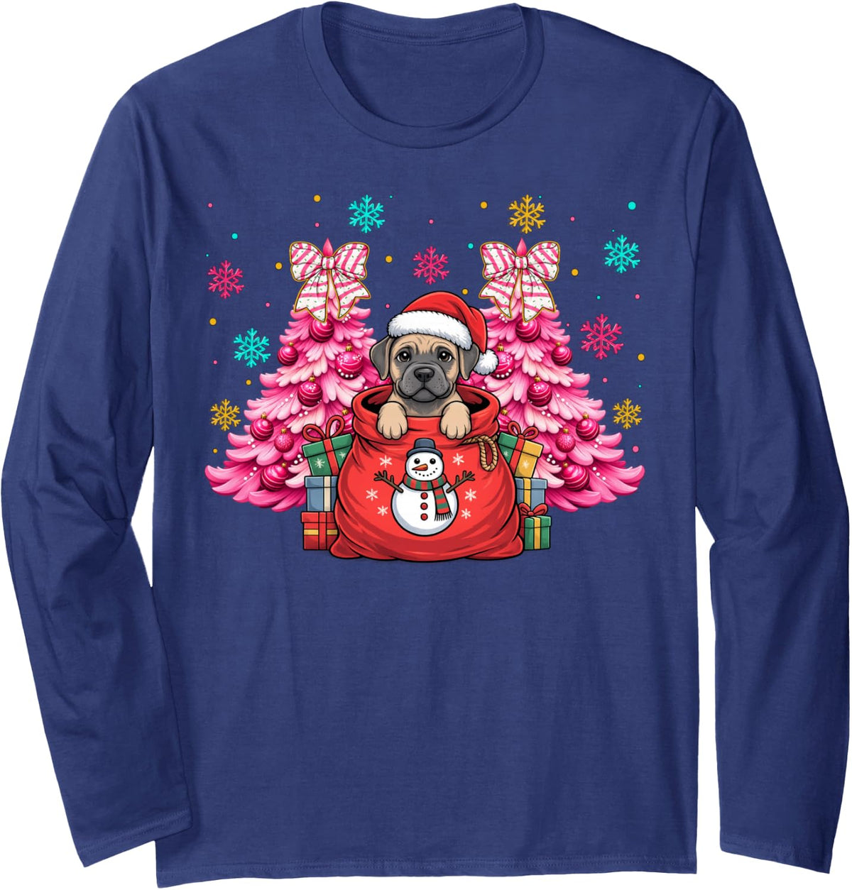Santa Hat Cane Corso Christmas Puppy Dog Xmas Boys Girls Long Sleeve T-Shirt - Adult Unisex Navy Blue