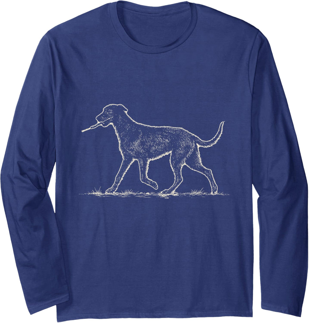 Vintage Irish Wolfhound Stick Ink Drawing Giant Hound Long Sleeve T-Shirt - Adult Unisex Navy Blue