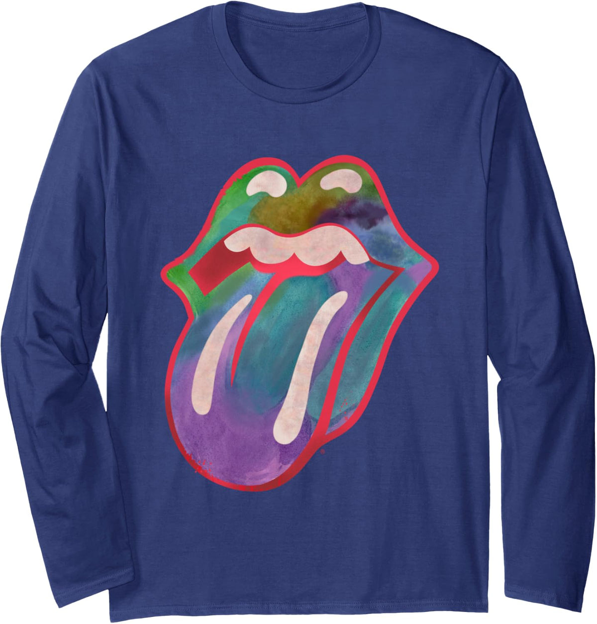 The Rolling Stones Colors Tongue Long Sleeve T-Shirt - Adult Unisex Navy Blue