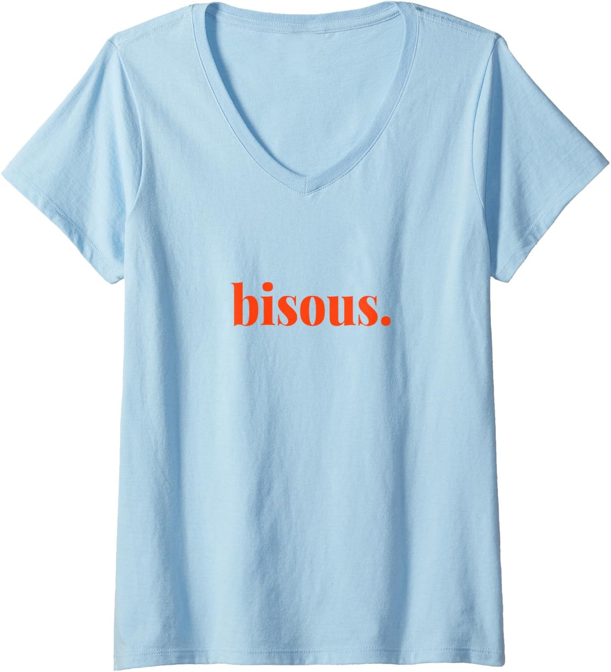 Womens Minimalist Bisous French Tee V-Neck T-Shirt - Baby Blue