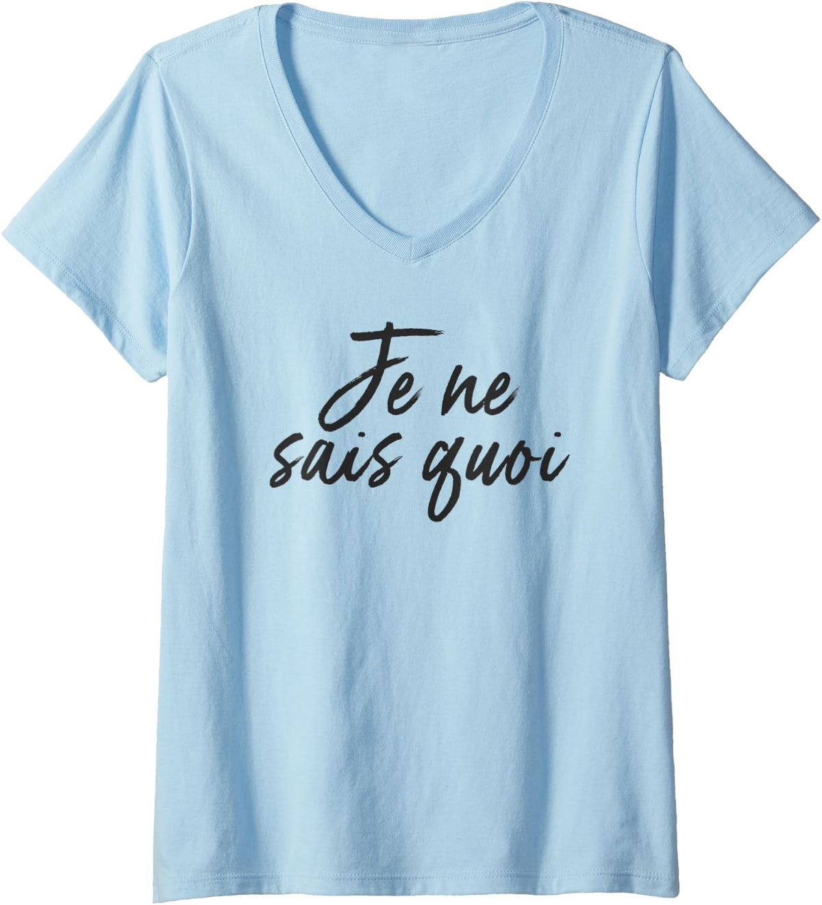 Womens Je Ne Sais Quoi French Phrase V-Neck T-Shirt - Baby Blue