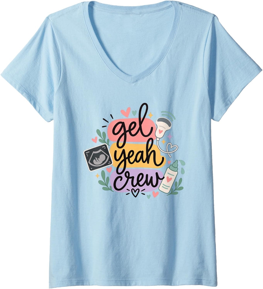 Women's Gel Yeah Crew Sonographer Ultrasound Team Pastel Funny V-Neck T-Shirt - Baby Blue